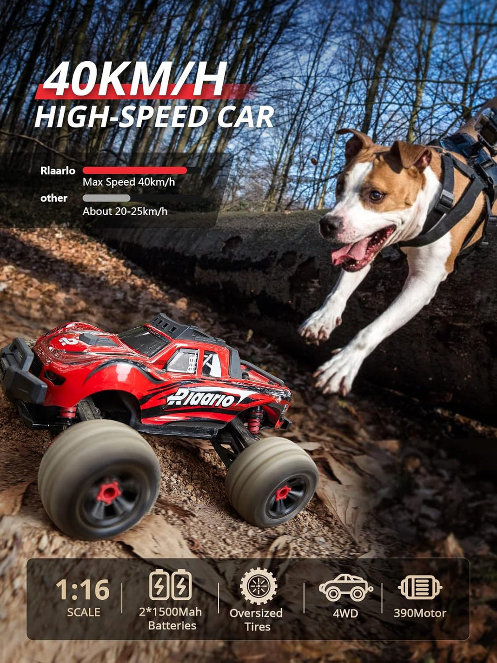 Red Black White 1:16 RC Monster Truck with 2 Batteries M660