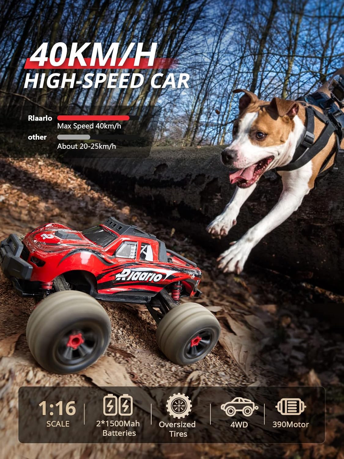Red Black White 1:16 RC Monster Truck with 2 Batteries M660