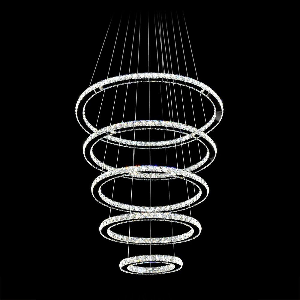 Crystal LED Pendant Chandelier with Stainless Steel Cable 5 Rings J707250