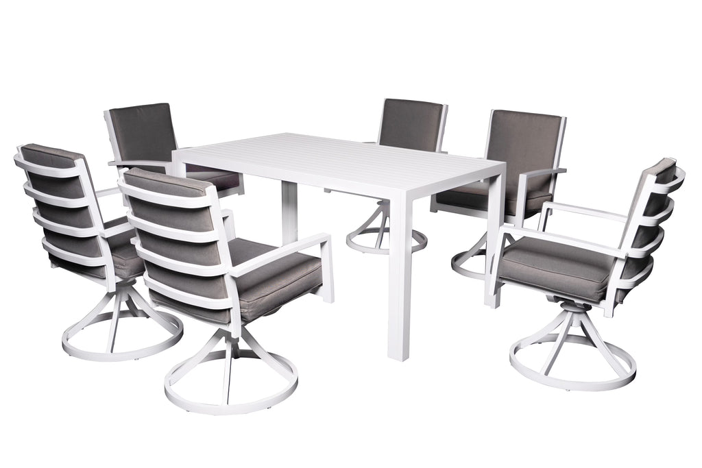 7 Piece Aluminum Outdoor Dining Set with 6 Swivel Chair Padded Cushion I739941