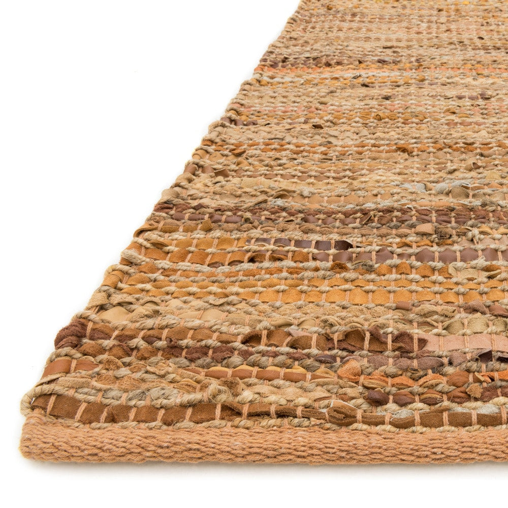Farmhouse Jute and Leather Handwoven Area Rug Tan 5' x 7'6" Natural Fiber A68872