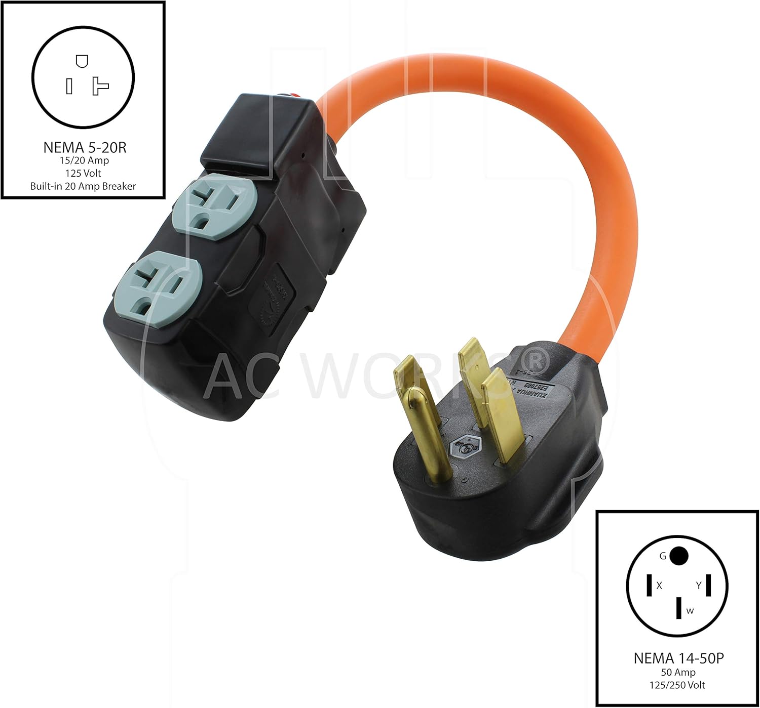 4-Prong 220-Volt Plug to 120-Volt 15/20Amp Household Female Adapter Cord, Pack of 2 P536
