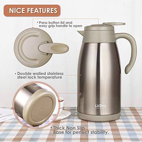 Stainless Steel Thermal Coffee Carafe 2 Liter Double Walled Insulated Vacuum Flask Z32668