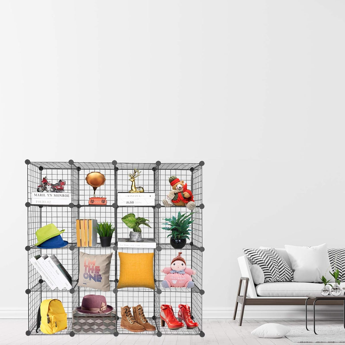 16-Cube Modular Wire Cube Storage Organizer, Black Q751