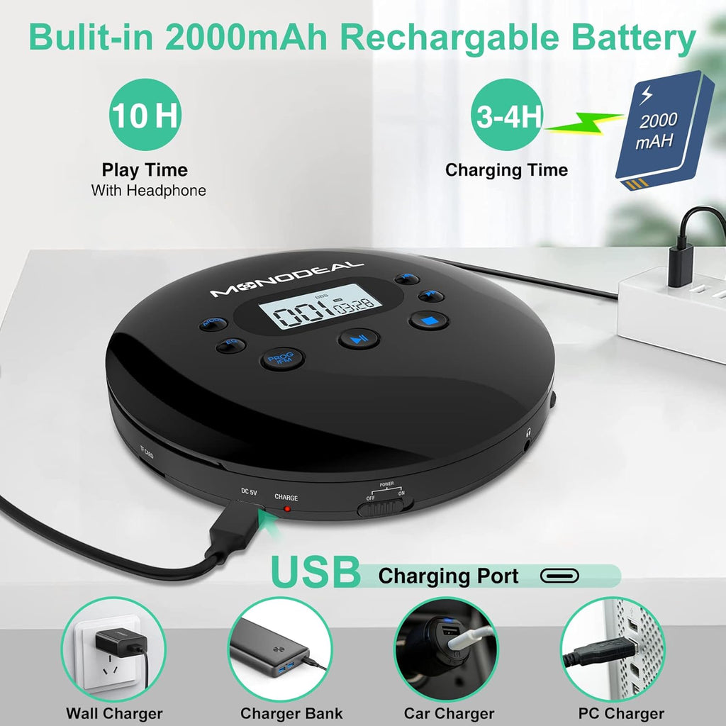 Portable CD Player with FM Transmitter, Anti-Skip Protection, Headphones, Pack of 2 N219493