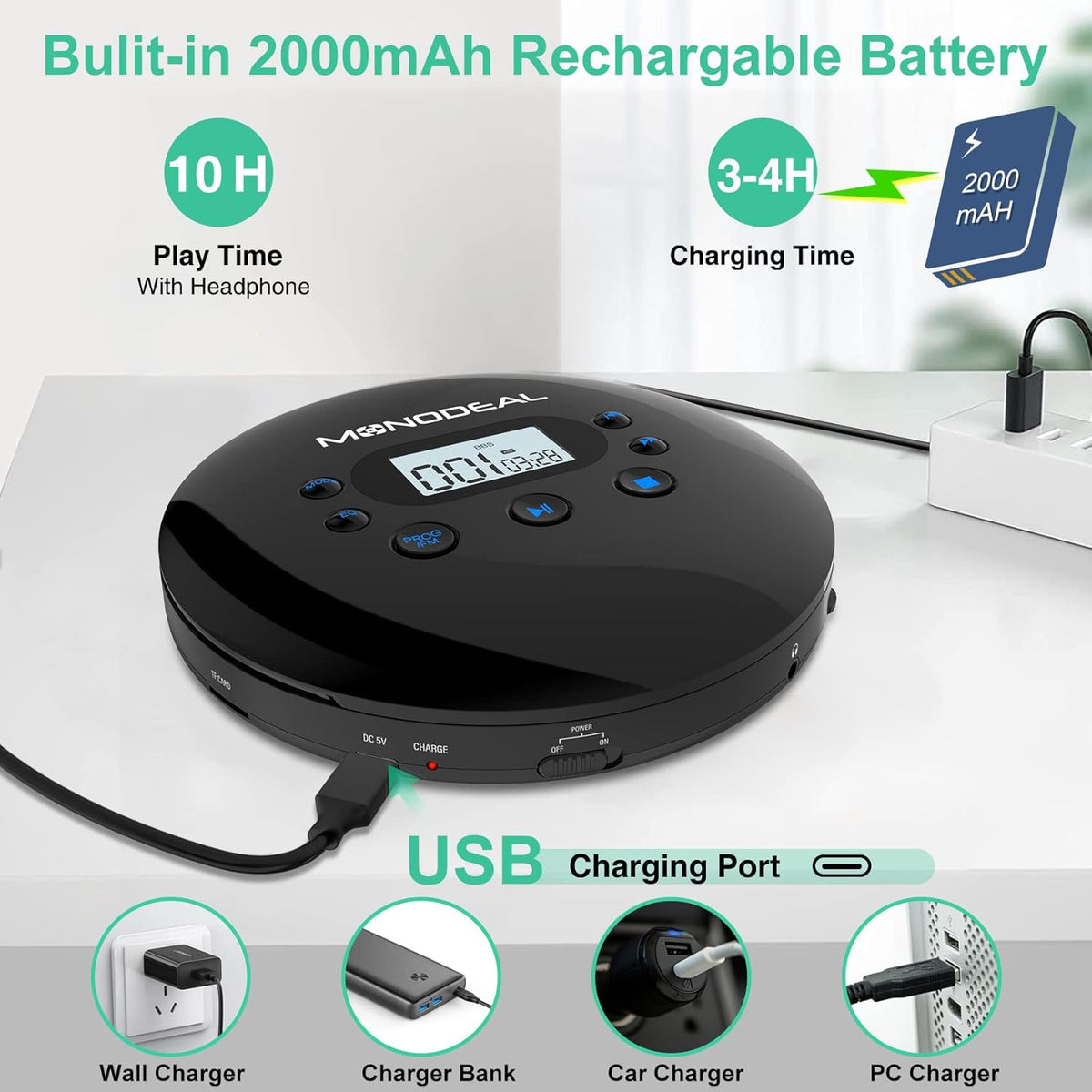 Portable CD Player with FM Transmitter, Anti-Skip Protection, Headphones, Pack of 2 N219493