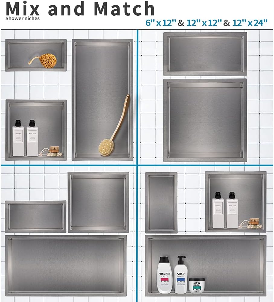12×12 Brushed Stainless Steel Recessed Shower Caddy O649851