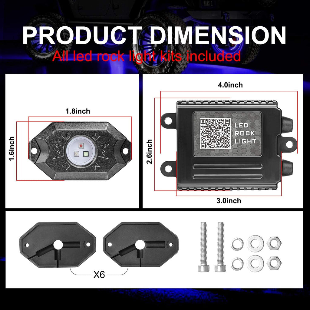 RGB LED Rock Light Kits with 6 Pods, Pack of 2 D9307
