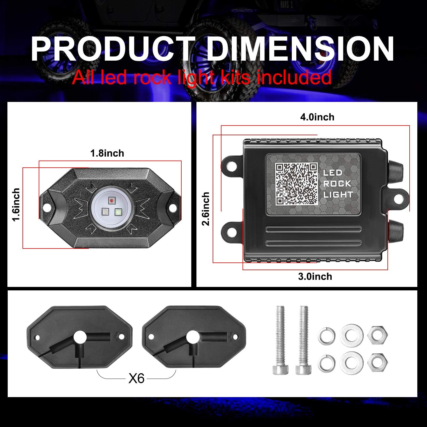 RGB LED Rock Light Kits with 6 Pods, Pack of 2 D9307
