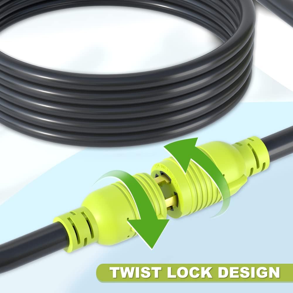 4 Prong 30 Amp Generator Extension Cord, NEMA L14-30P/L14-30R, 10 Gauge SJTW, Twist Lock Plug, 125/250V, 30Amp 7500W, 15FT, Pack of 2 X391105