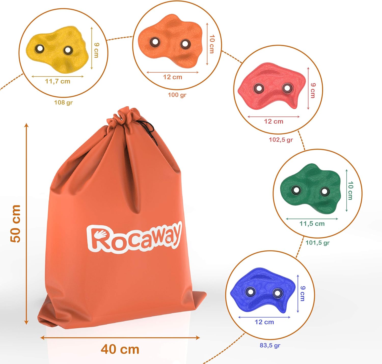 25 Pc Rock Climbing Holds with 8ft Knotted Rope and Carry Bag R45724