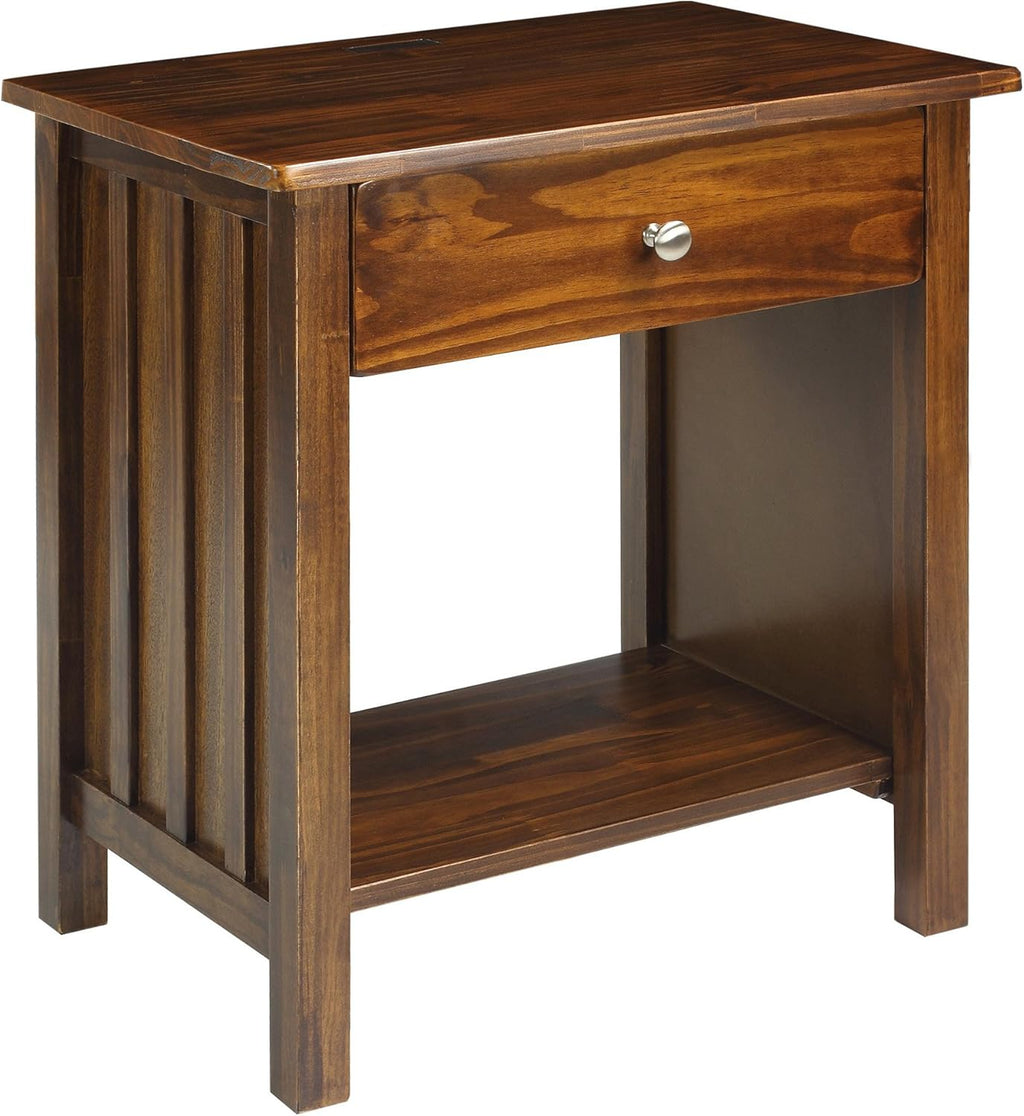 Warm Brown Nightstand with USB Ports C421343