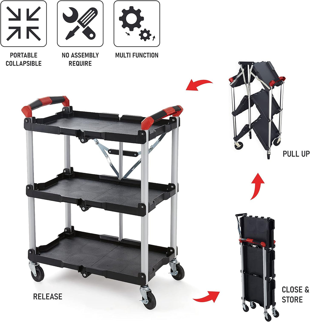Black/Red Folding Collapsible Service Cart P414