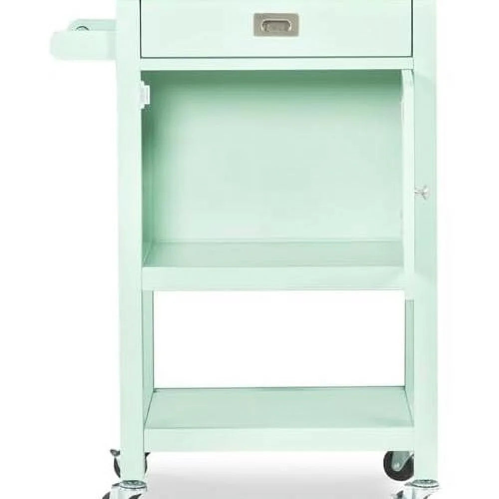 Mint Green Wood Kitchen Cart with Stainless Steel Top L54095
