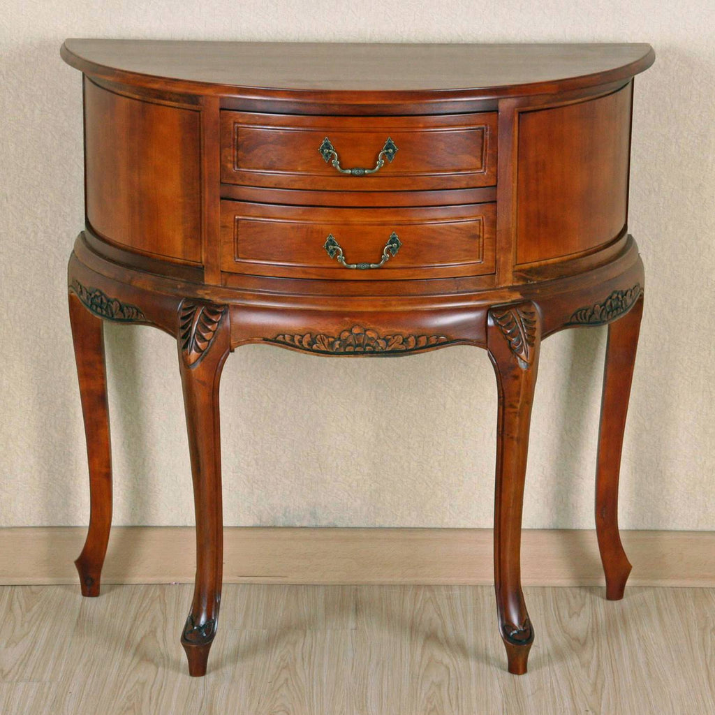 Carved Wood Half Moon Console Table With Drawers G391859
