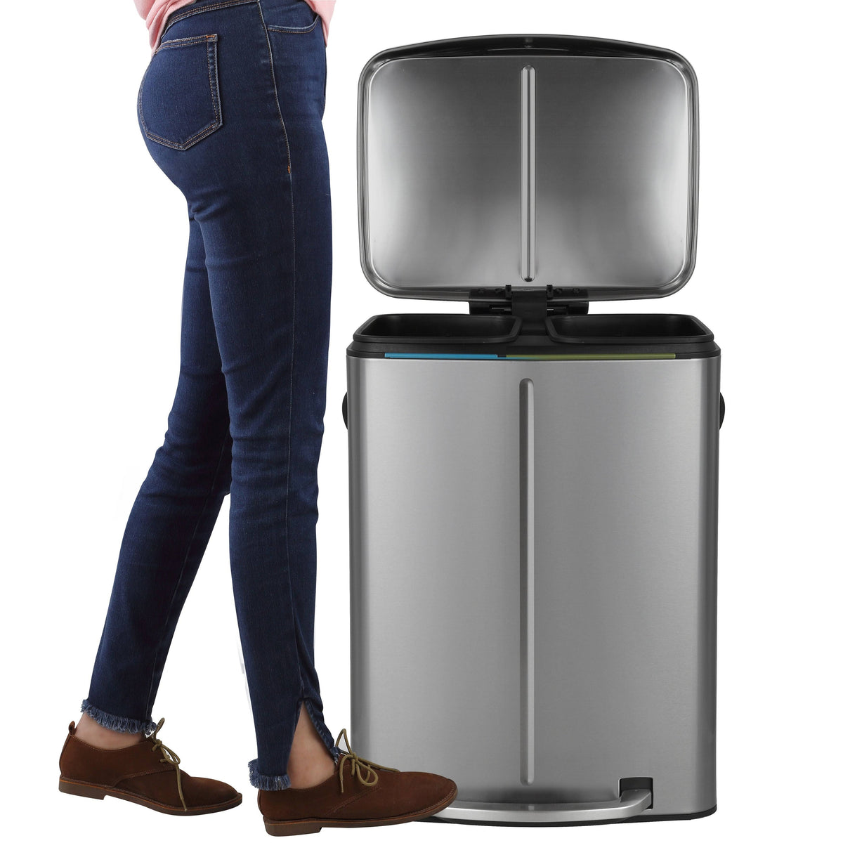 White 10.5-Gallon Double Bucket Trash Can with Lid S282492