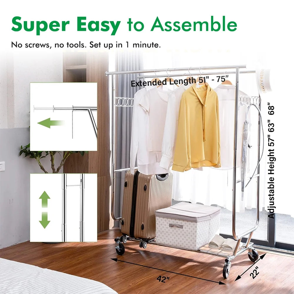 Heavy Duty Garment Rack with Shelves on Wheels K6342