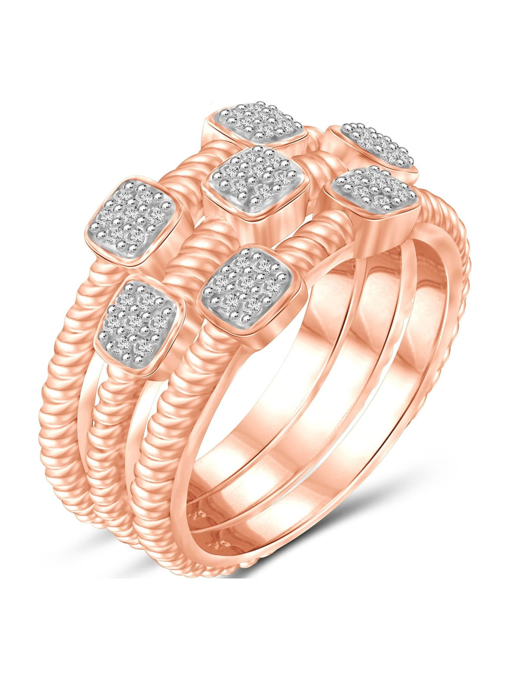 Rose Gold Over Silver Stackable Diamond Ring Set B722
