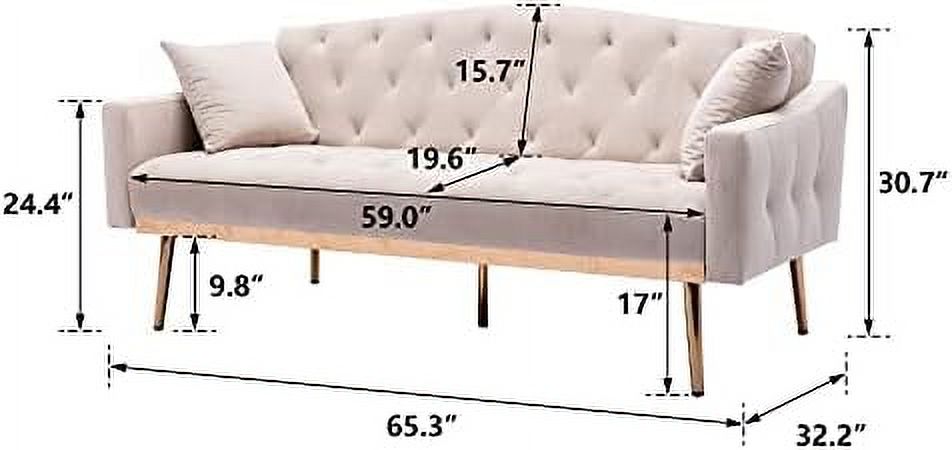 White Convertible Velvet Sofa Bed with 2 Pillows C196685