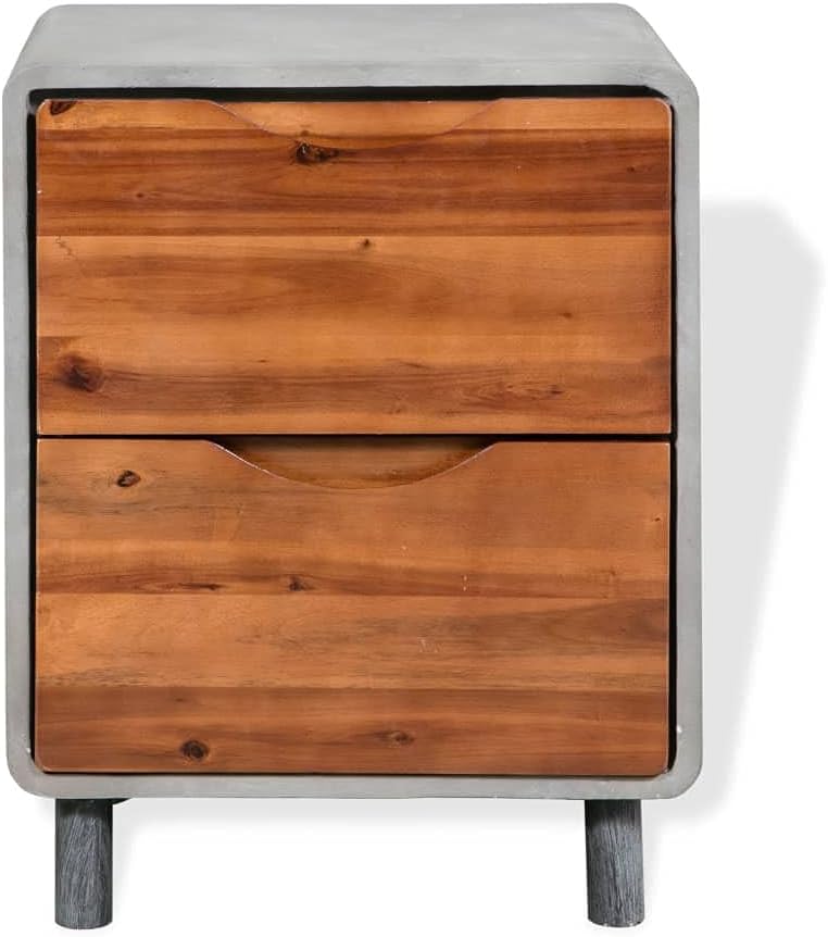 Solid Acacia Wood Nightstand with 2 Drawers P8825