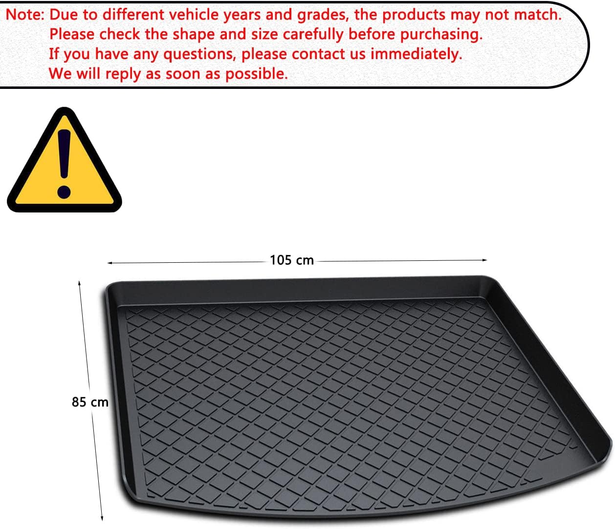 Black Heavy Duty Rubber Waterproof Rear Cargo Tray Trunk Floor Mat Protector Pack of 2 L273