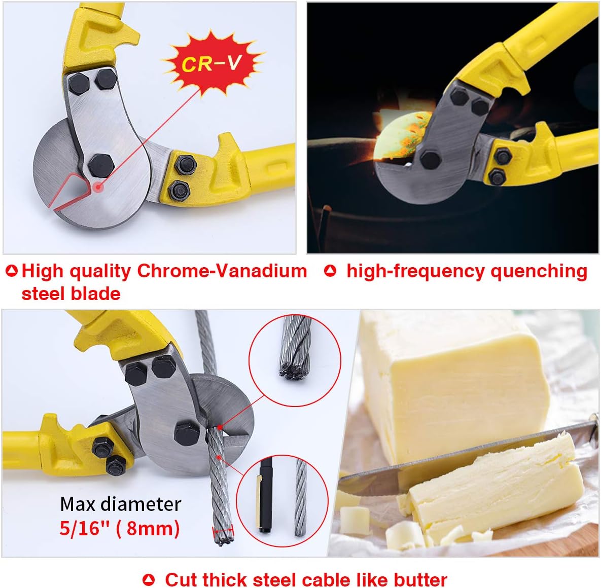 18 Hardened Cable Cutter, Chromium Vanadium Steel, with 10Pcs Ferrules V8655