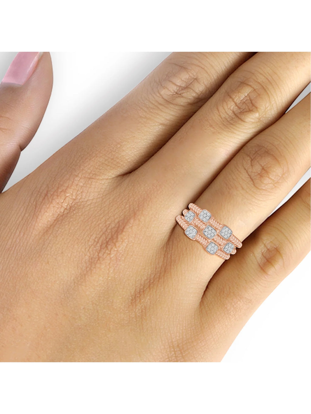 Rose Gold Over Silver Stackable Diamond Ring Set B722