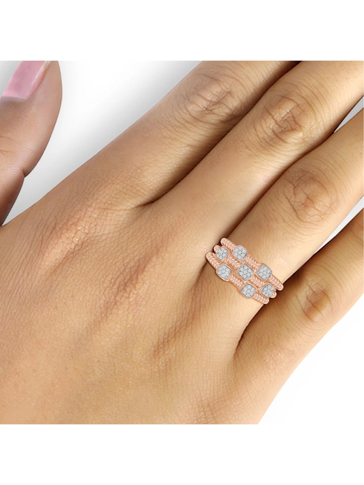 Rose Gold Over Silver Stackable Diamond Ring Set B722
