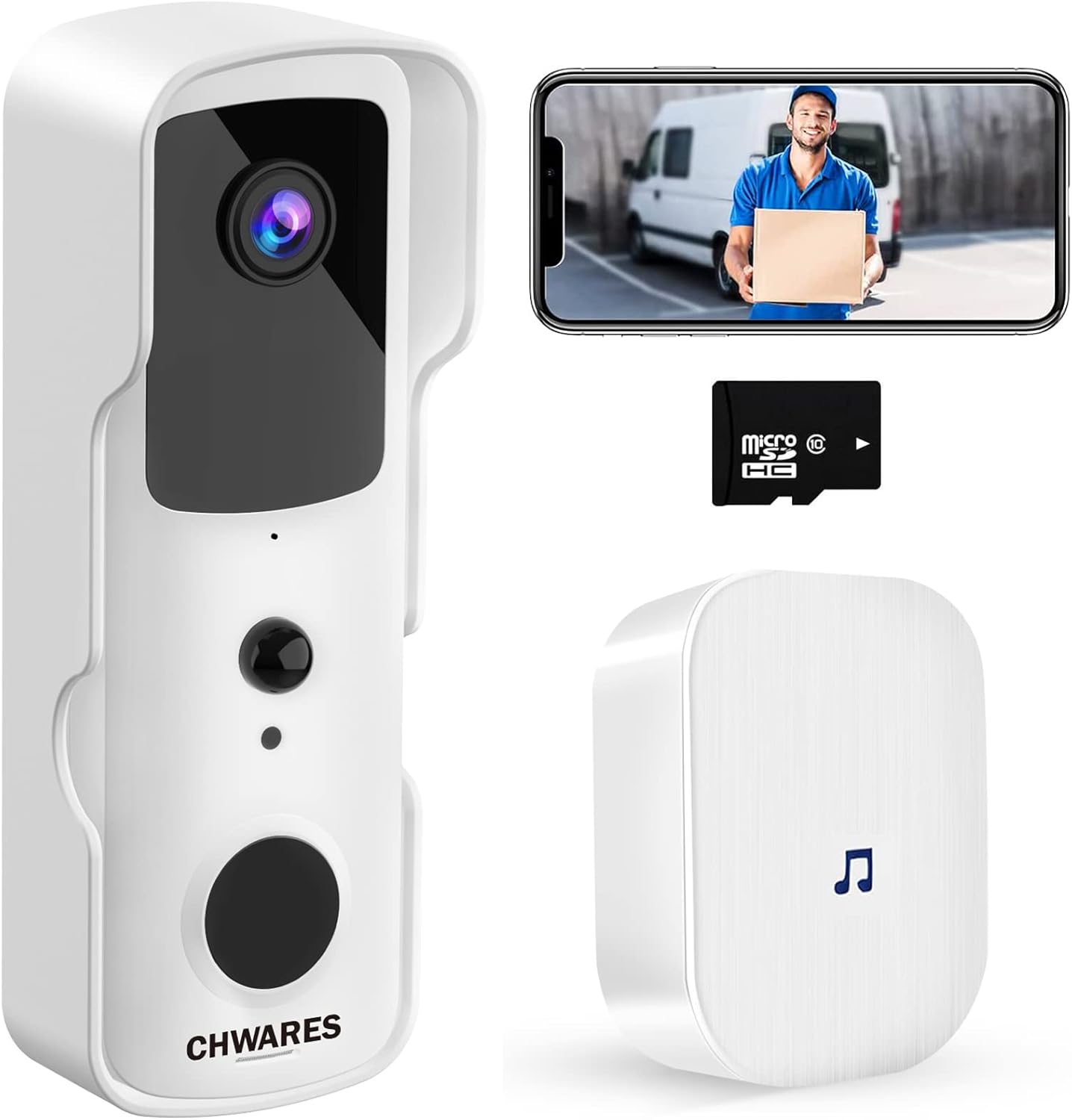White 1080P HD Video Doorbell Camera with 32GB SD Card P764674