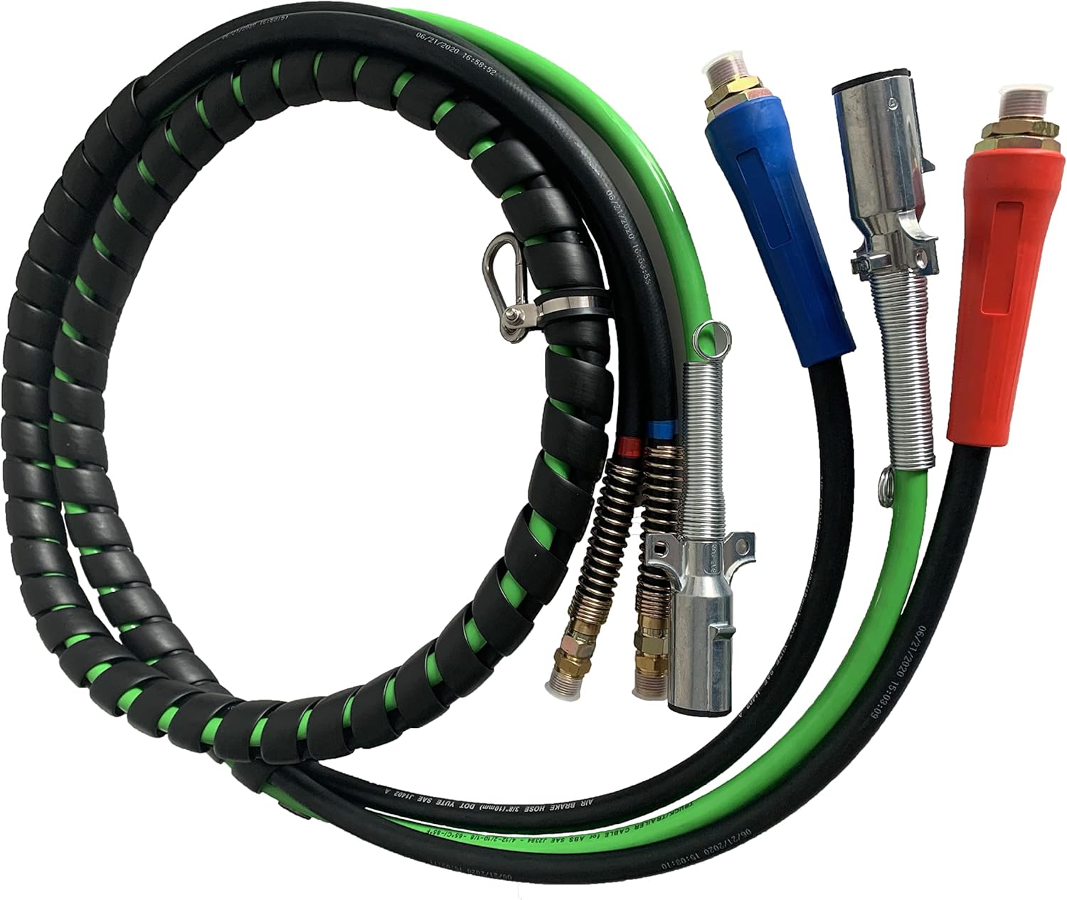 3 in 1 Wrap Air Power Brake Line 12 Ft 7 Way Copper Electrical Cable ABS Wire & Air Line Hose Assembly Heavy Duty Truck Tractor Trailer Parts O519