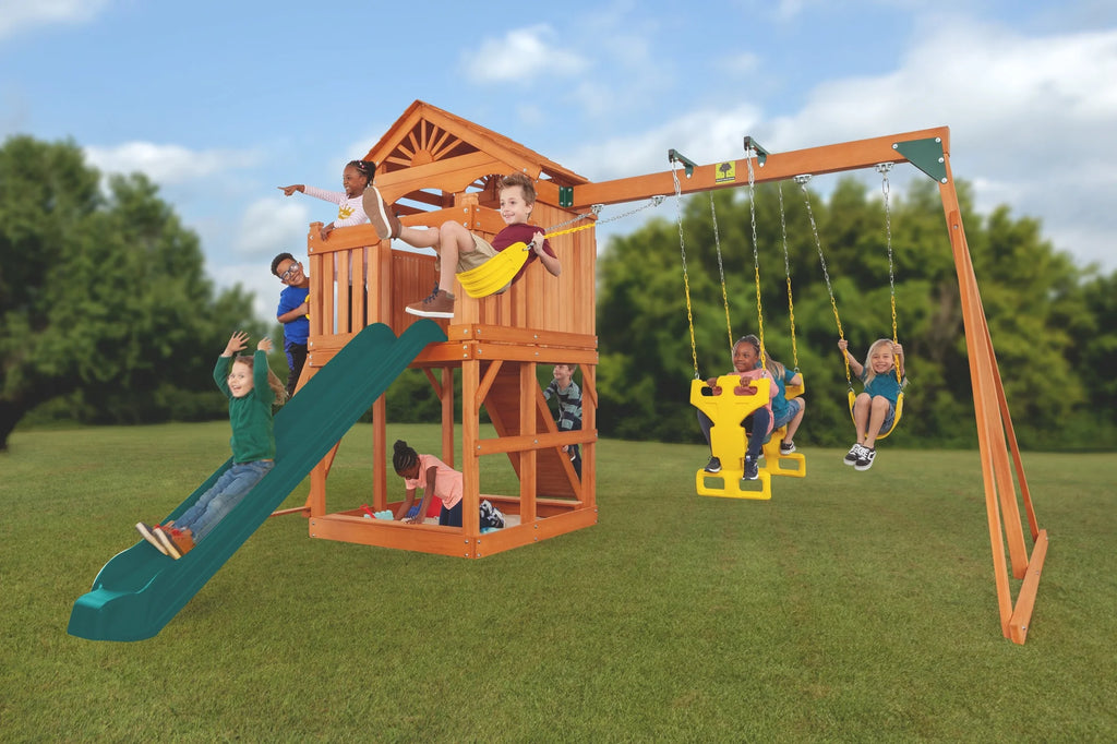Wooden Playset with Slide and Swing I805179