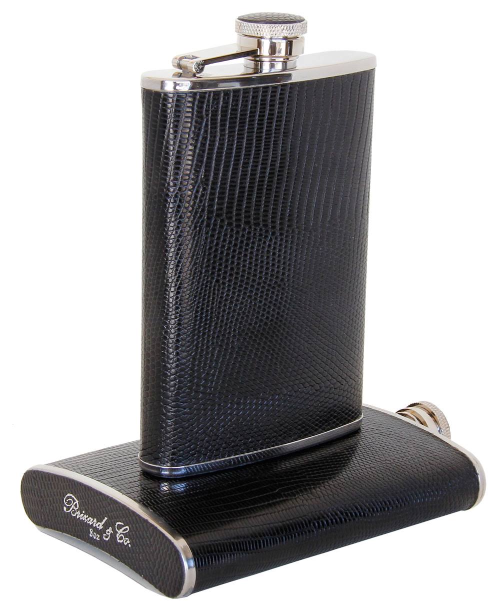 Black Leather Stainless Steel 8oz Hip Flask B7057