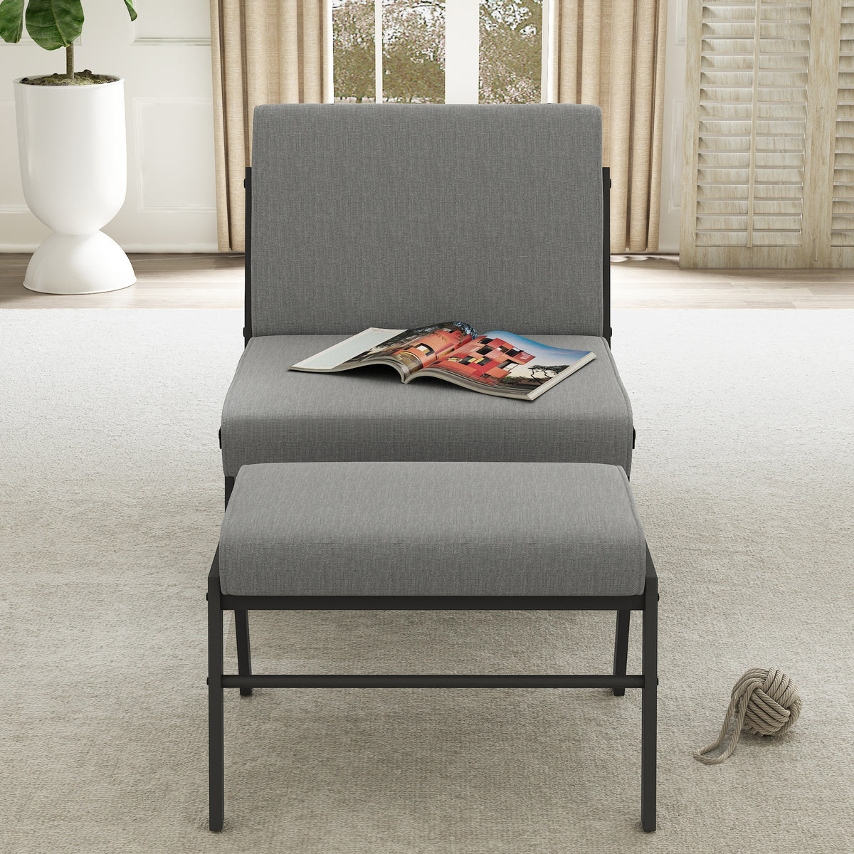 Modern Upholstered Accent Chair with Ottoman Linen Chair C58015