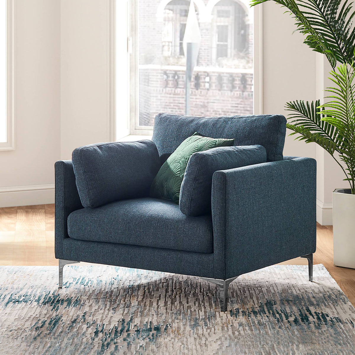Blue Armchair with Silver Leg T183