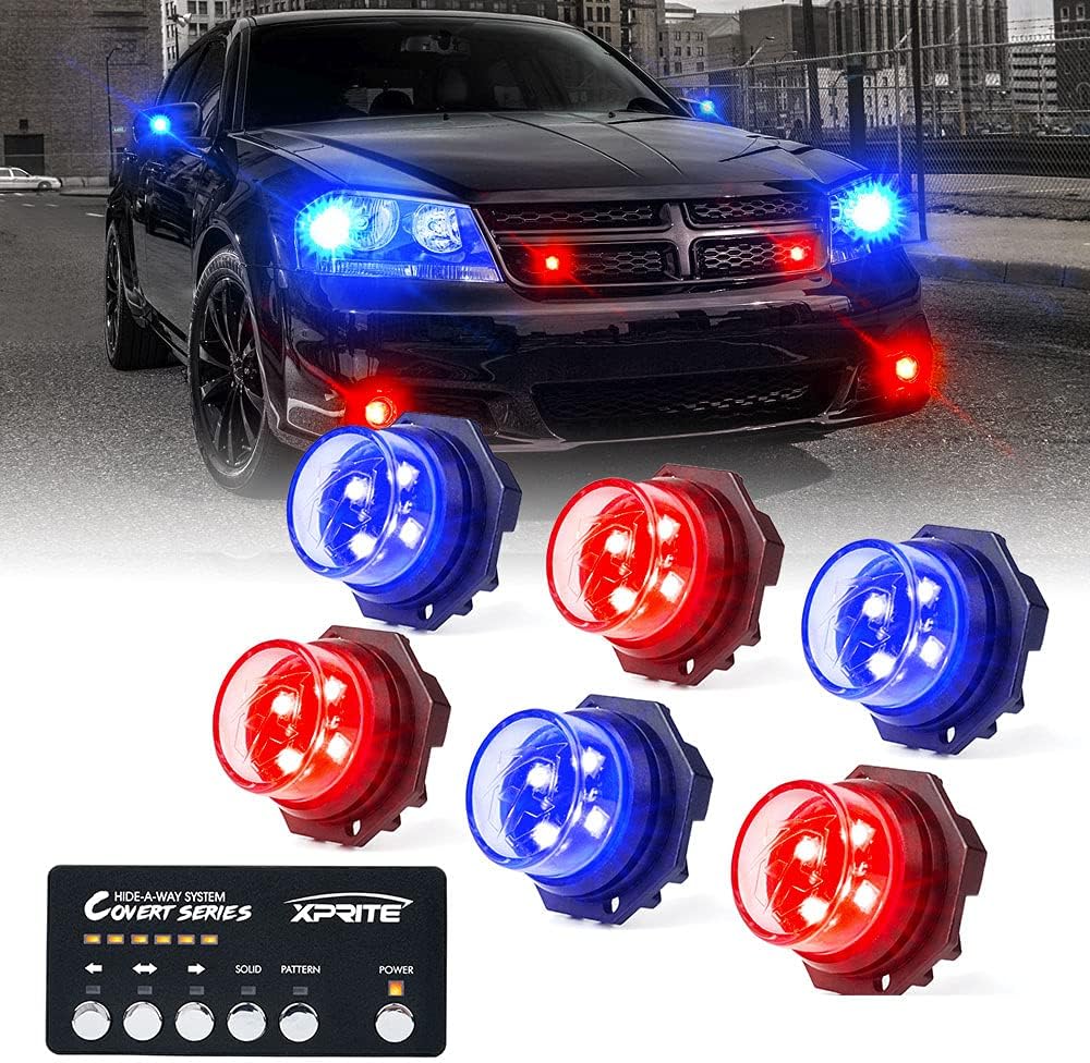 White Amber LED Strobe Lights Kit, Surface Mount Flashing Hazard Warning Light - 8 PCS T74313