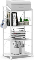 White 4-Tier Wooden Printer Stand Utility Cart with 8 Hooks Caster Wheels N200614