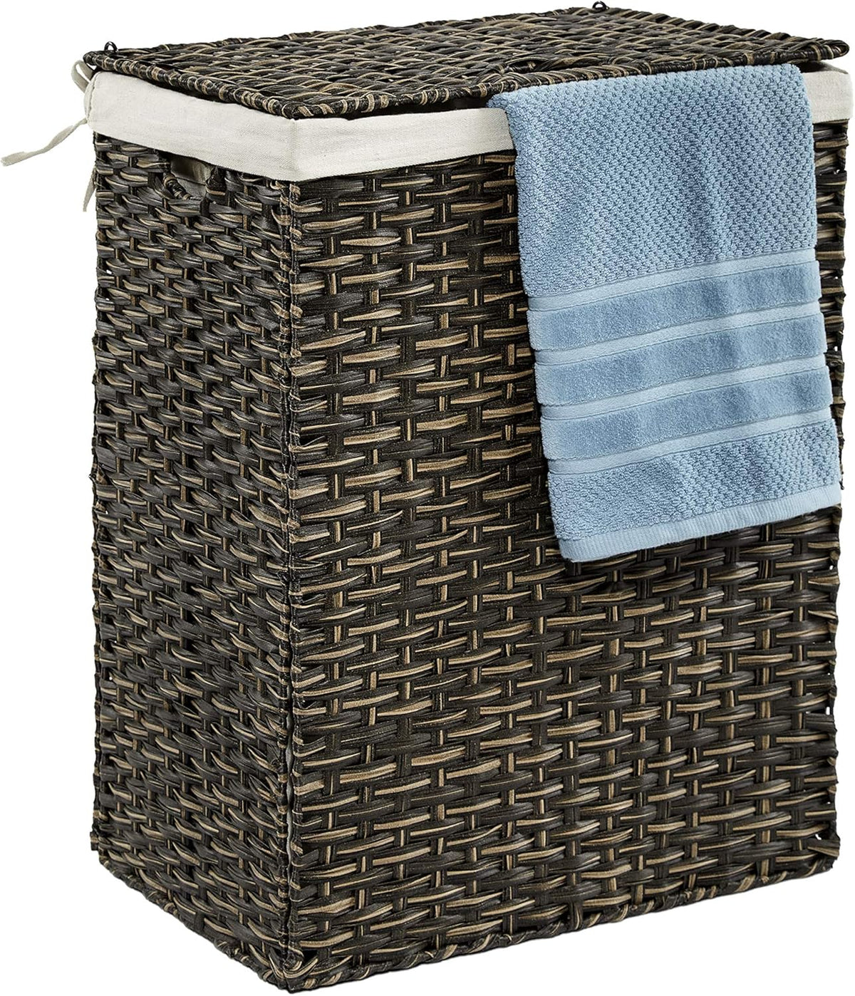 Mocha Brown Handwoven Oval Laundry Sorter Hamper Bin Z773001