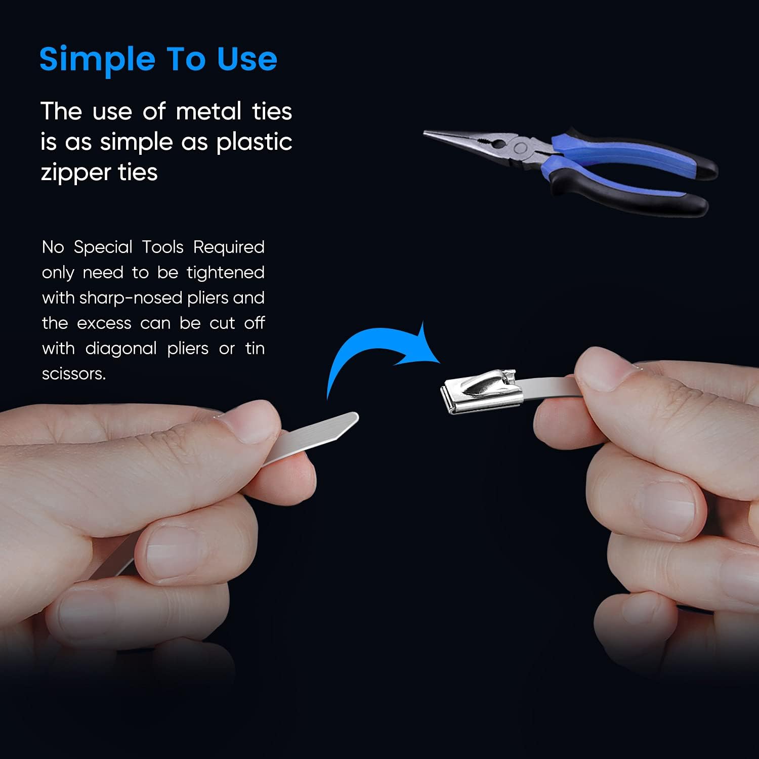 Metal Zip Ties, 100 Pcs 11.8 Inch, 304 Stainless Steel Cable Ties B1310