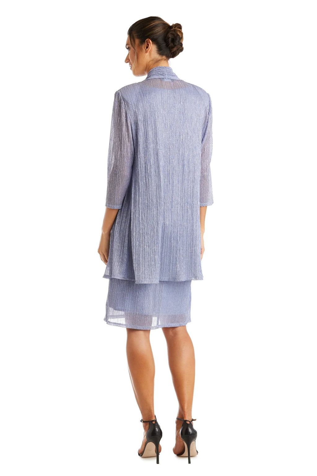 Metallic Sleeveless Dress with Matching Draped Cardigan U697524