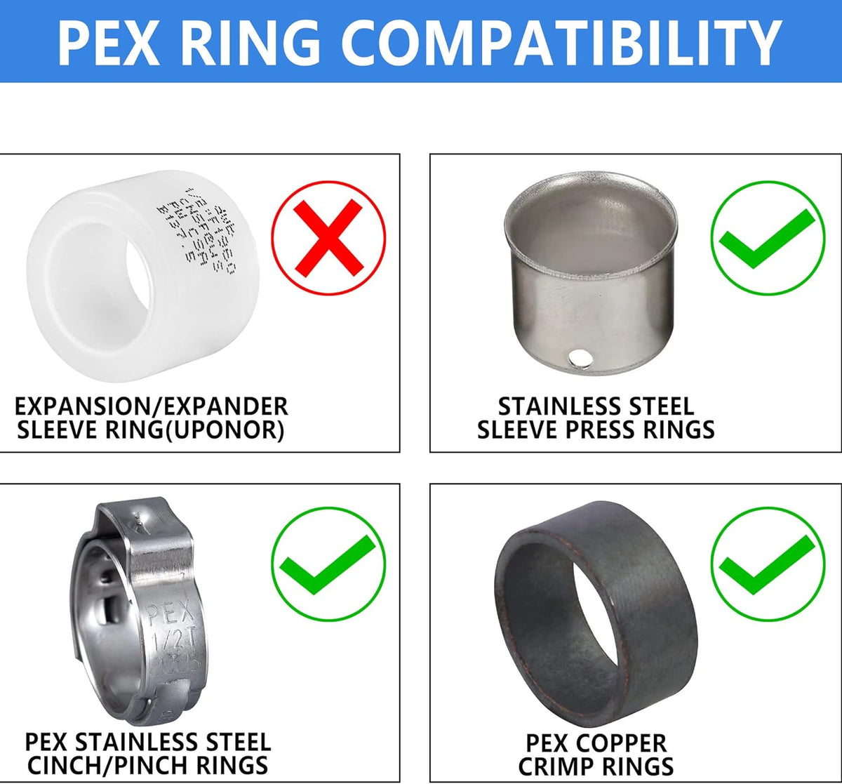 3/4" Pex Fittings Tee Elbow and Coupling, 8 Pieces Each, Lead Free T951789
