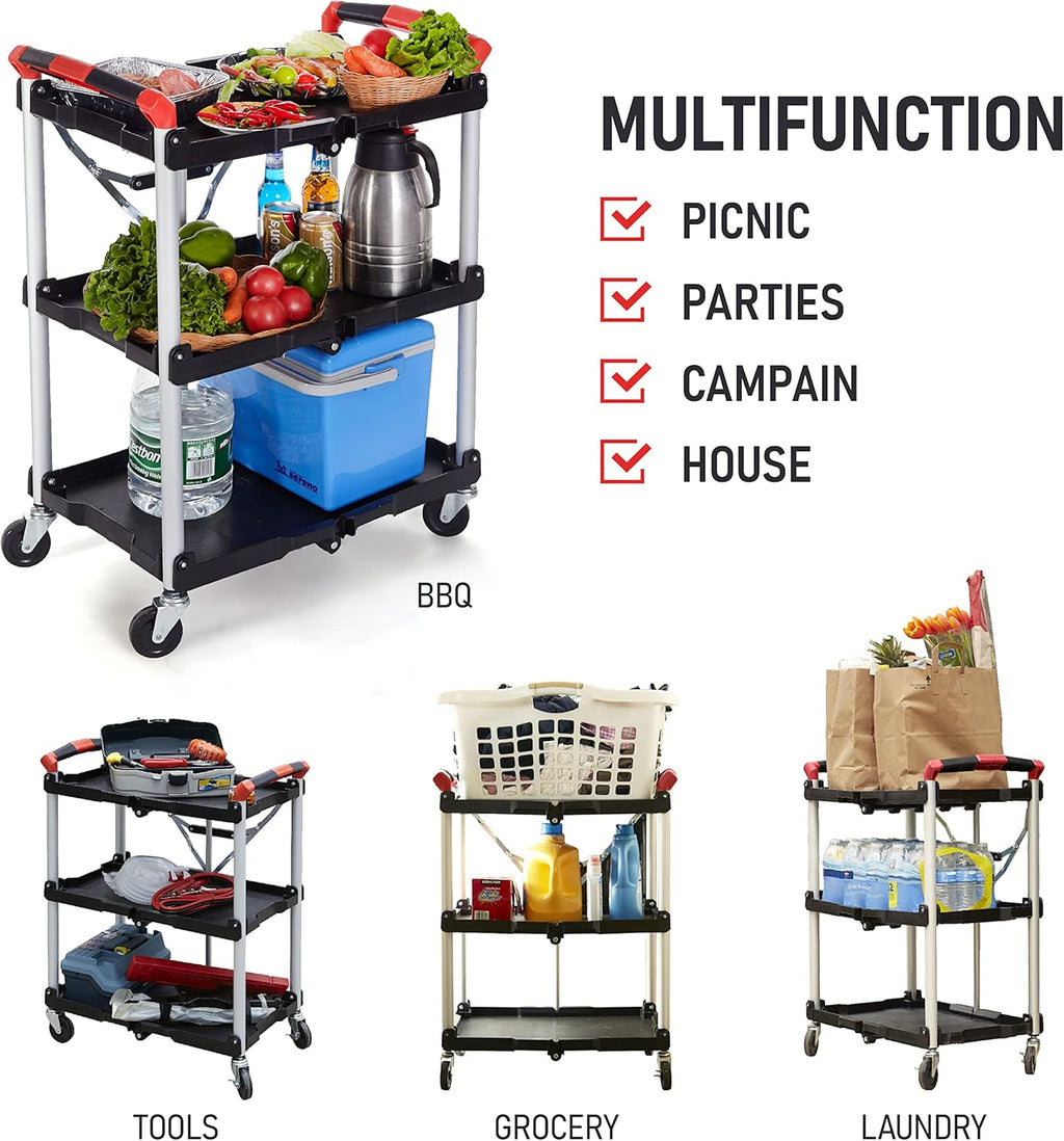Black/Red Folding Collapsible Service Cart P414