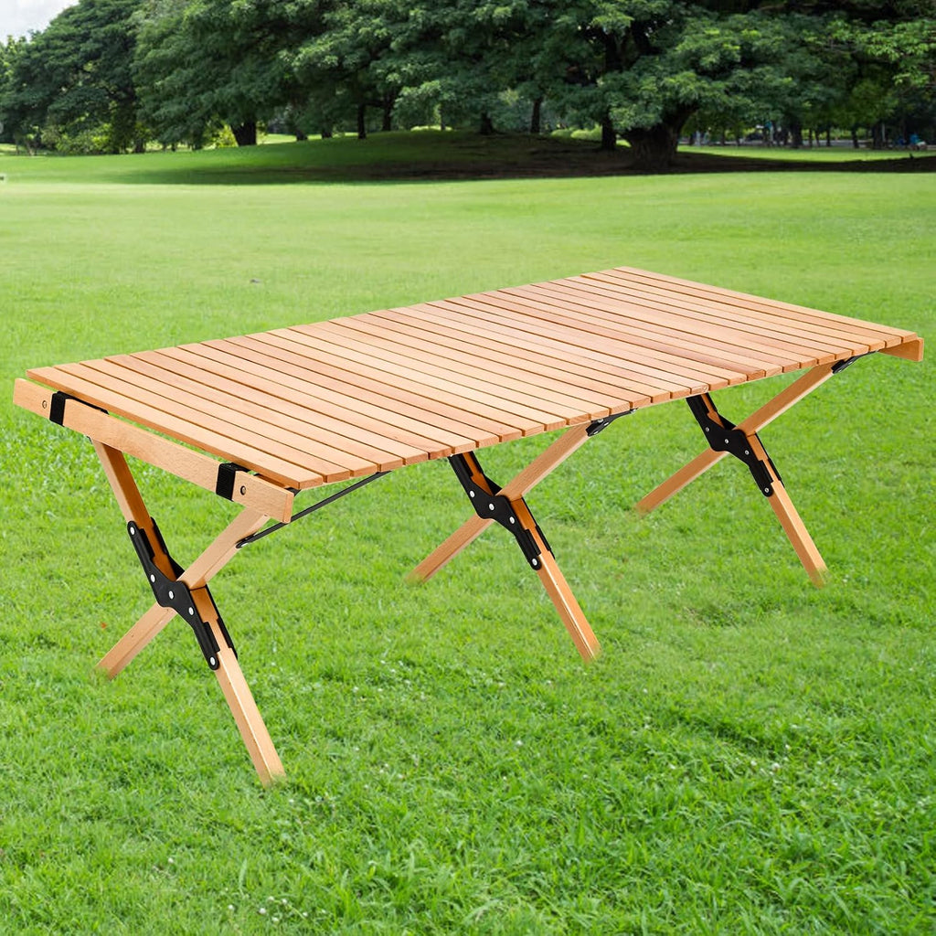 4ft Folding Portable Wooden Camping Table with Carry Bag N582