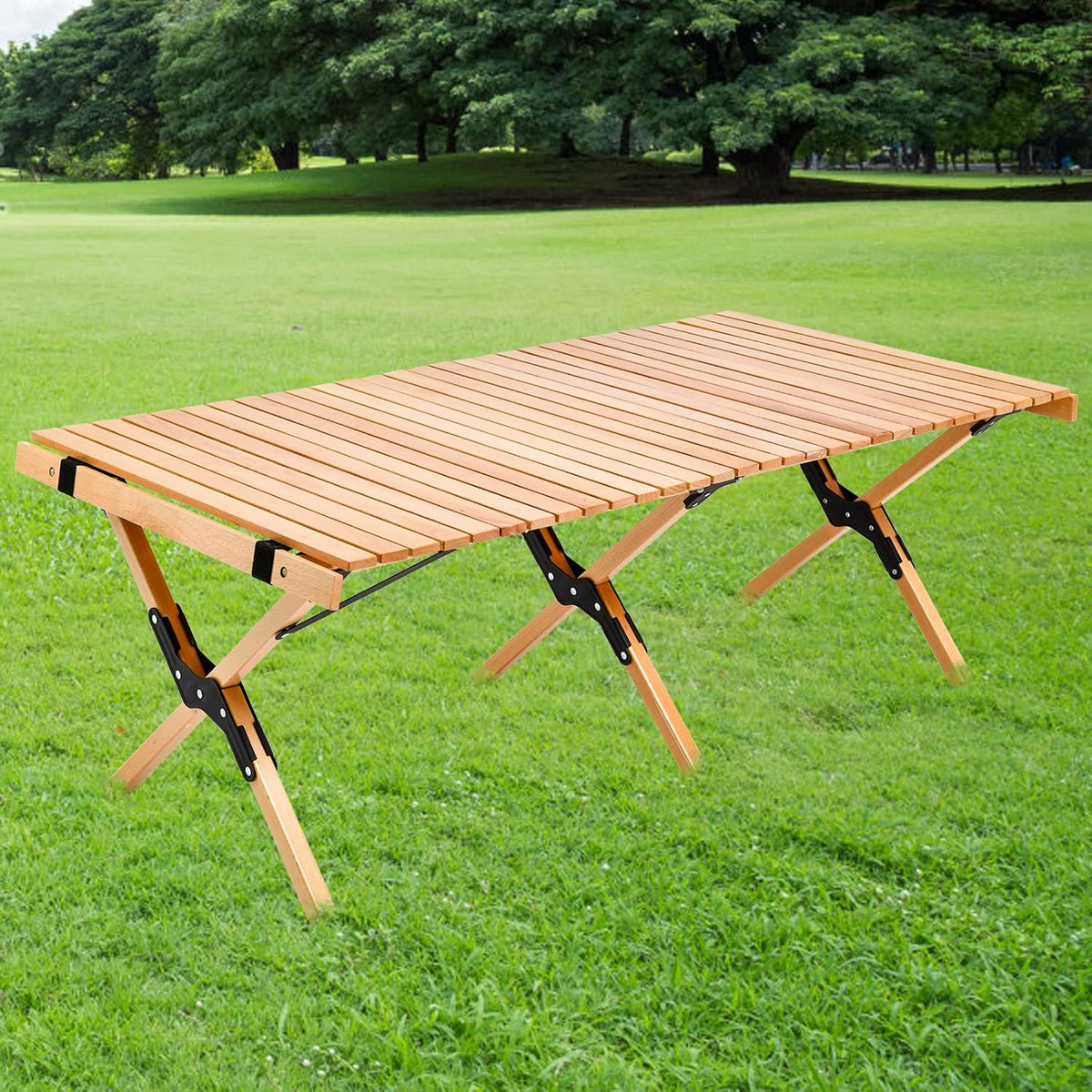 4ft Folding Portable Wooden Camping Table with Carry Bag N582