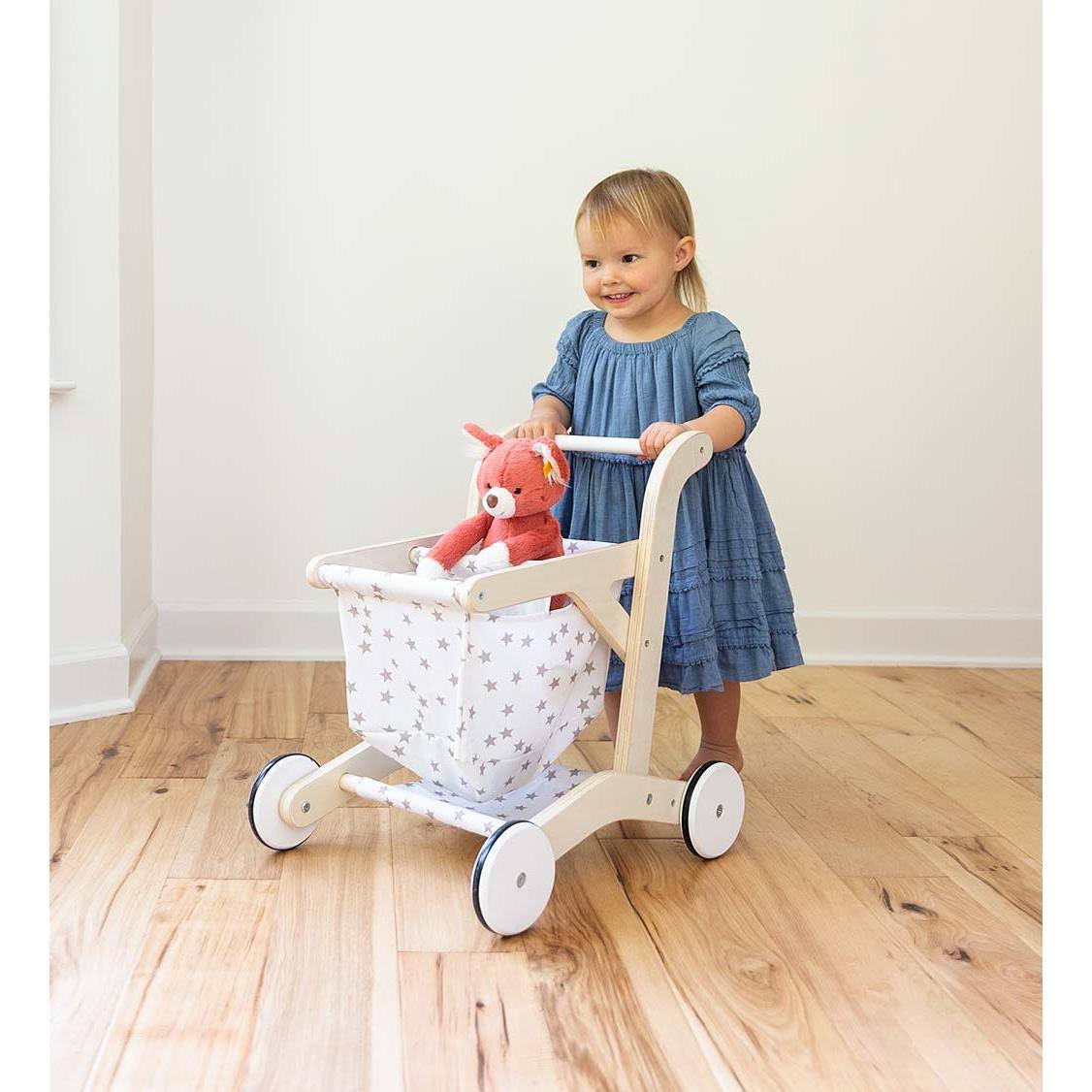 Wooden Shopping Cart Walker with Rolling Wheels B35996