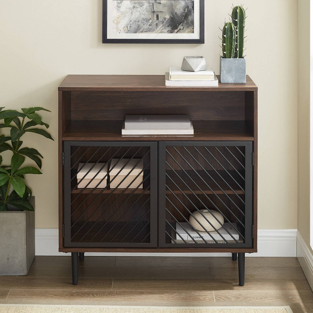 Industrial Metal Door Accent Cabinet Dark Walnut D24493
