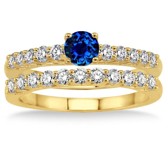 Blue Sapphire And Moissanite Diamond Engagement Ring on 10k Yellow Gold Y7572