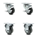3 inch Thermoplastic Rubber Swivel Top Plate Caster Set with 2 Brakes 2 Rigid N150405