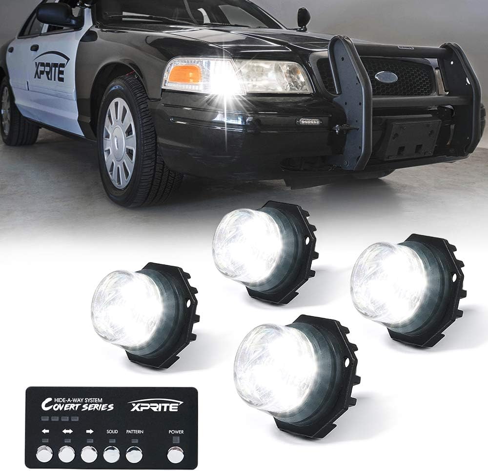 White Amber LED Strobe Lights Kit, Surface Mount Flashing Hazard Warning Light - 8 PCS T74313
