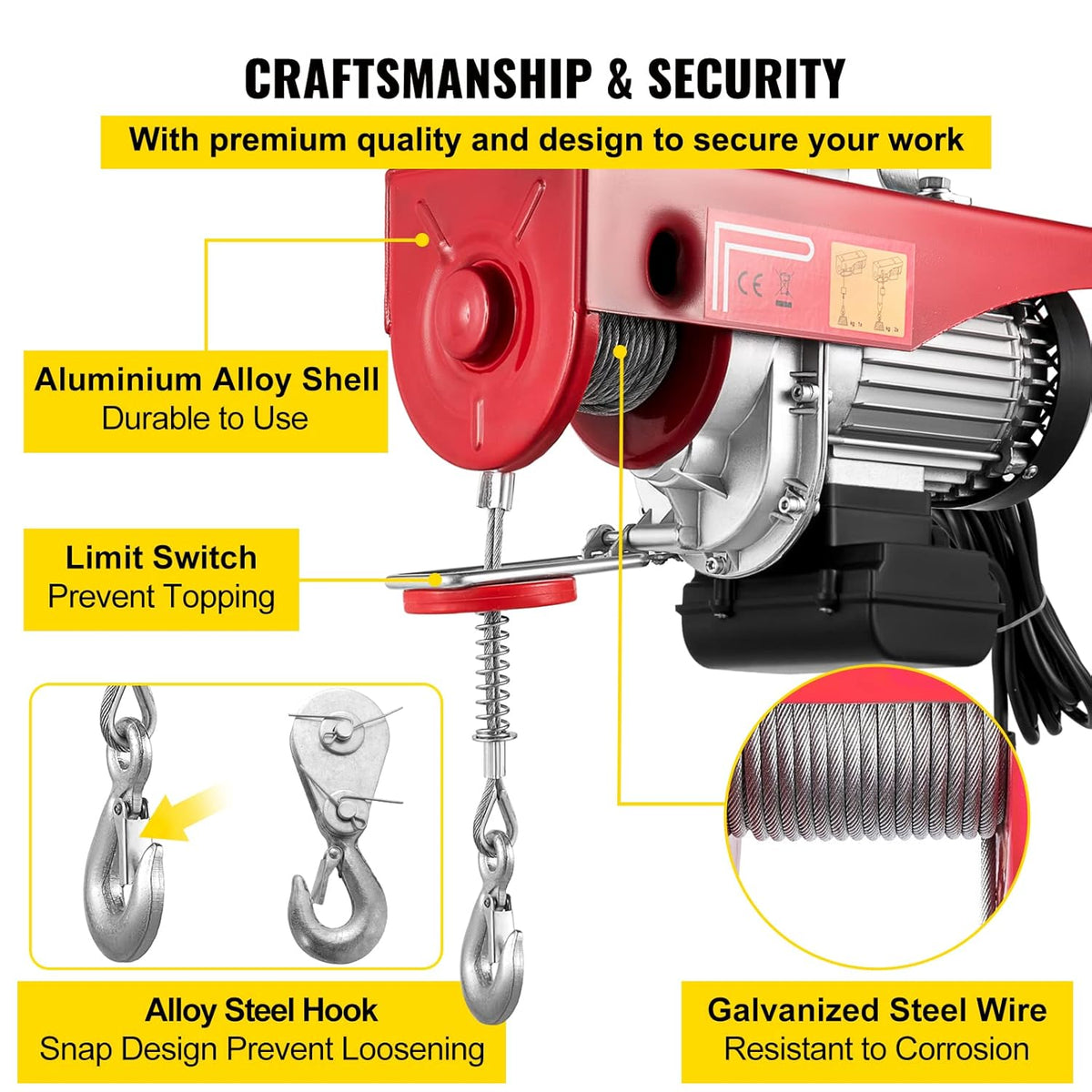 880LBS 110V Electric Hoist with Remote Control Y30118