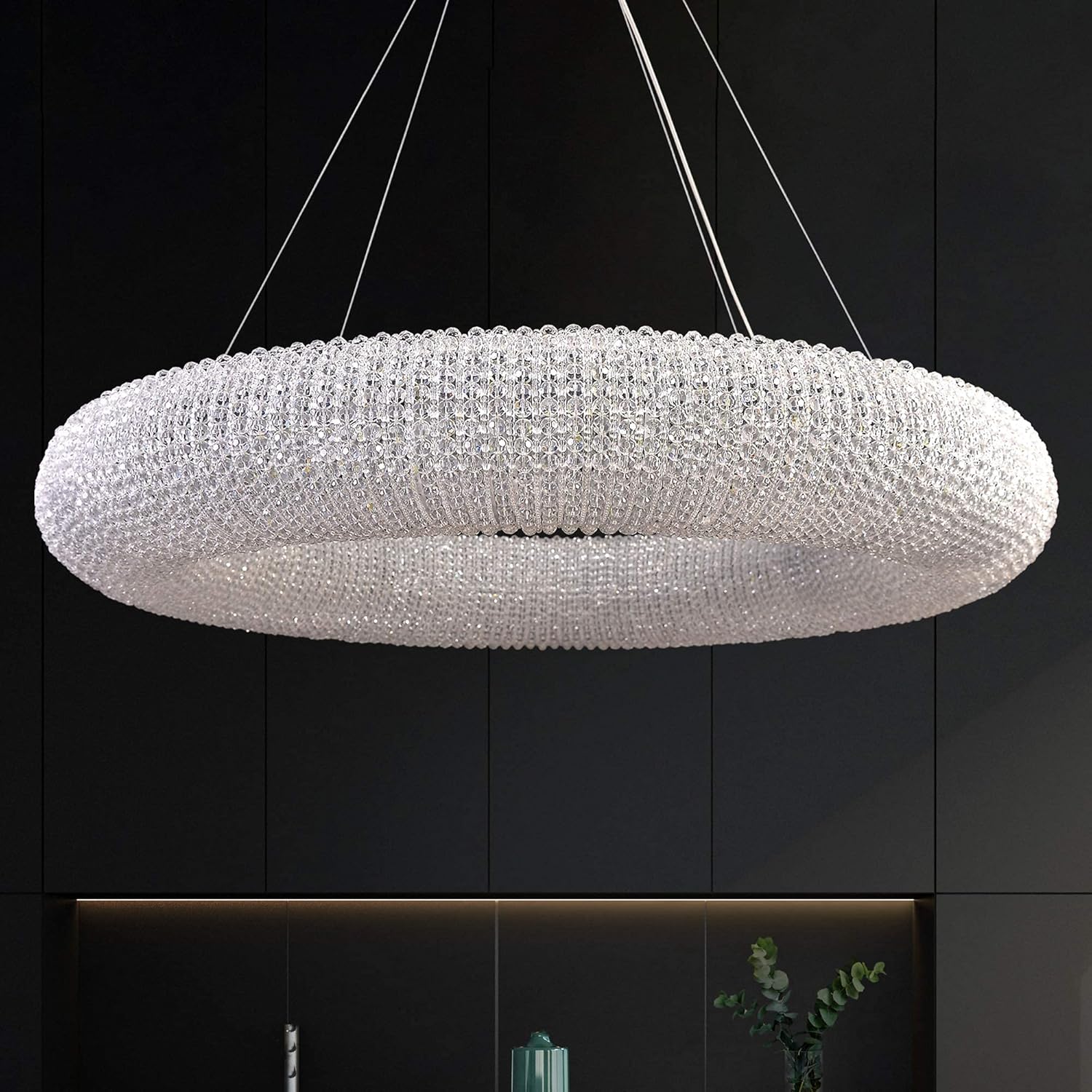 Crystal LED Pendant Chandelier with Stainless Steel Cable 5 Rings J707250